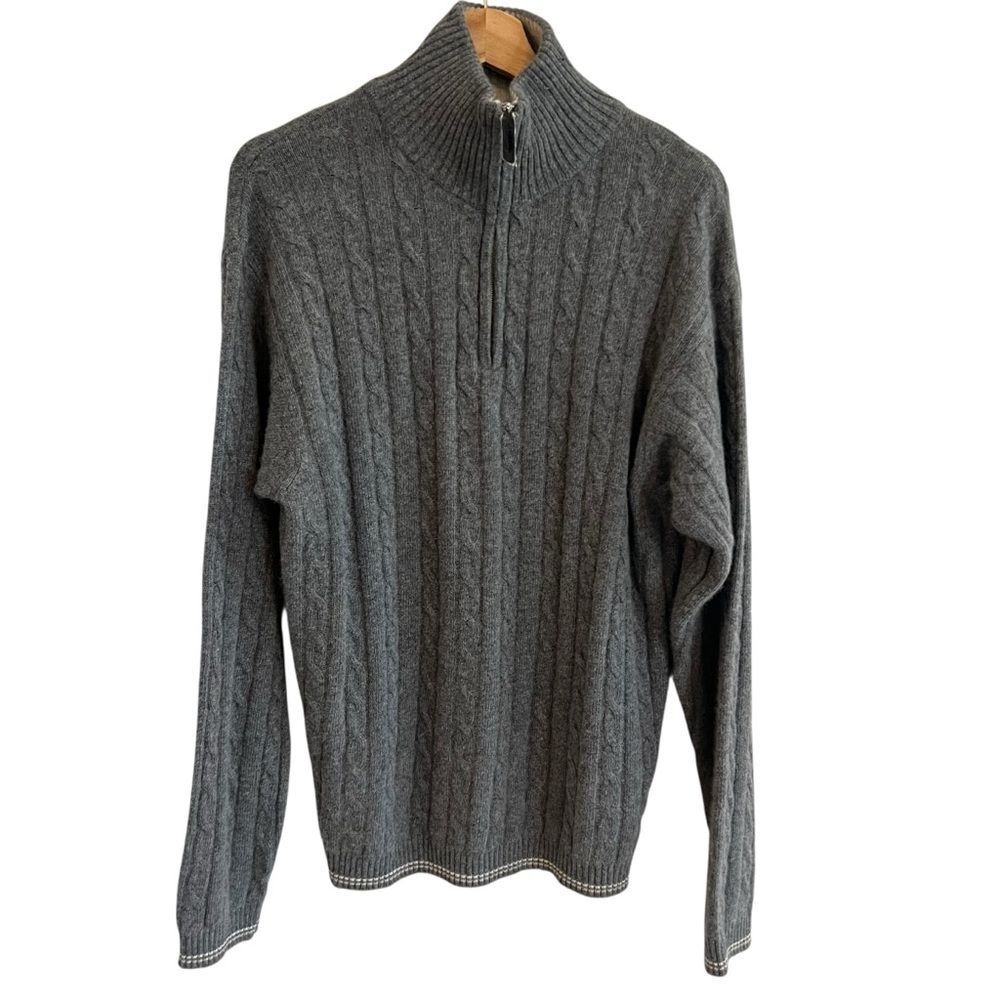 Cuseri Mens Cashmere Blend Cable Knit Sweater Size L 1/4 Zip Quiet Luxury Preppy